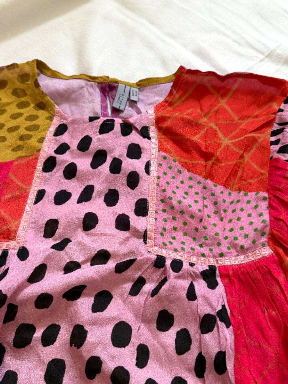 Bl^nk Anthropologie Miranda Eclectic Patchwork Polka Dot Peasant Top Petite L - Picture 13 of 16